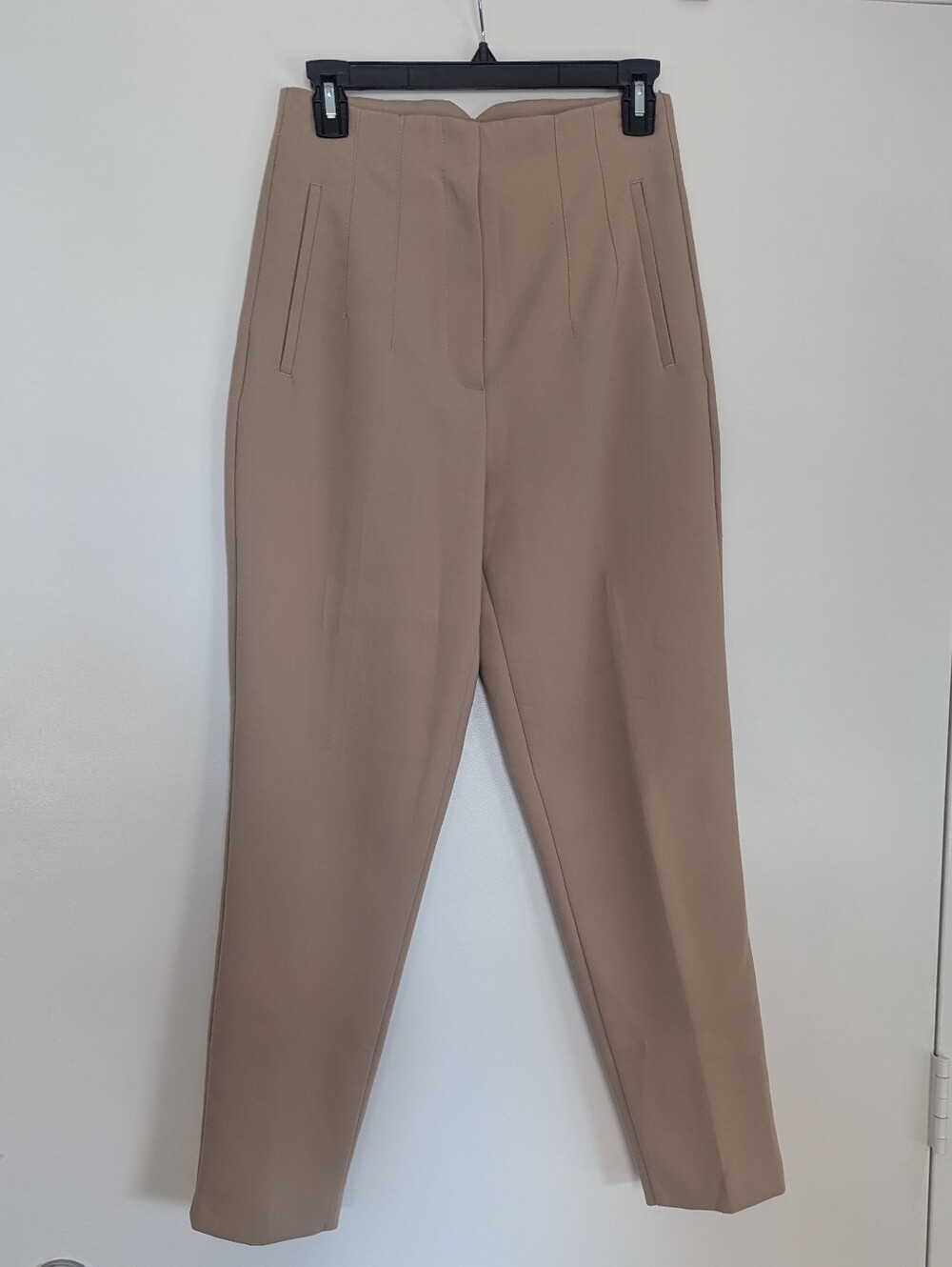 Zara Beige High-Waist Tailored Tapered Trousers